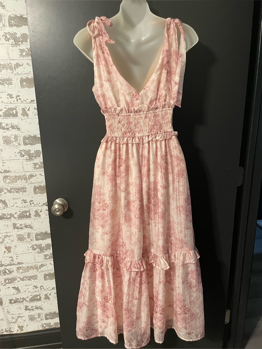 En Saison Pink Floral Smocked Midi Dress Cottagecore Romance XS - Picture 7 of 11